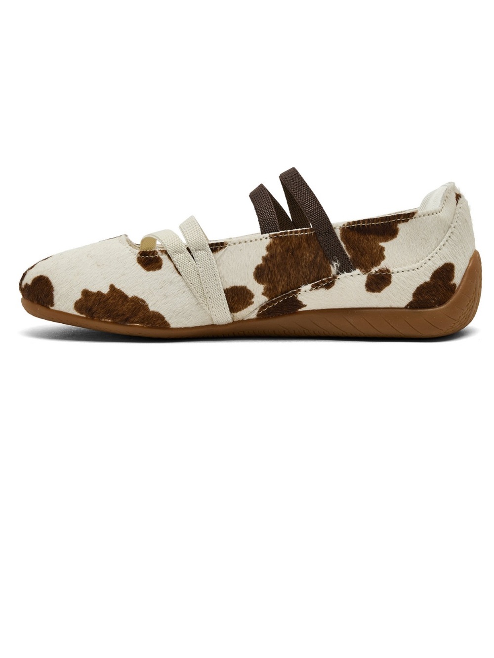Puma Cow-Print Ballet Flats with Double Elastic Straps - Brown & White - Picture 3 of 7